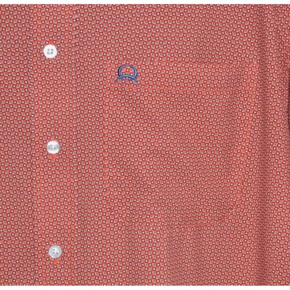 Cinch Mens Orange Geo Print Short Sleeve Button Down Shirt Size XL Western - Picture 4 of 9